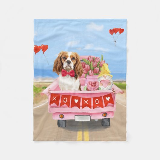 Cavalier King Dog Valentine's Day Lkw Herz Fleecedecke (Vorderseite)