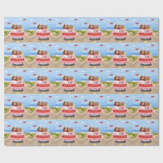 Cavalier King Dog Valentine's Day Lkw Herz Geschenkpapier (Flach)