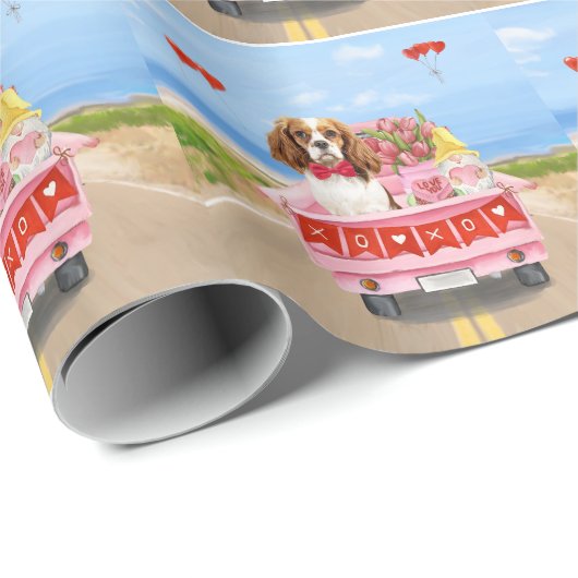 Cavalier King Dog Valentine's Day Lkw Herz Geschenkpapier (Rolleneckpunkt)