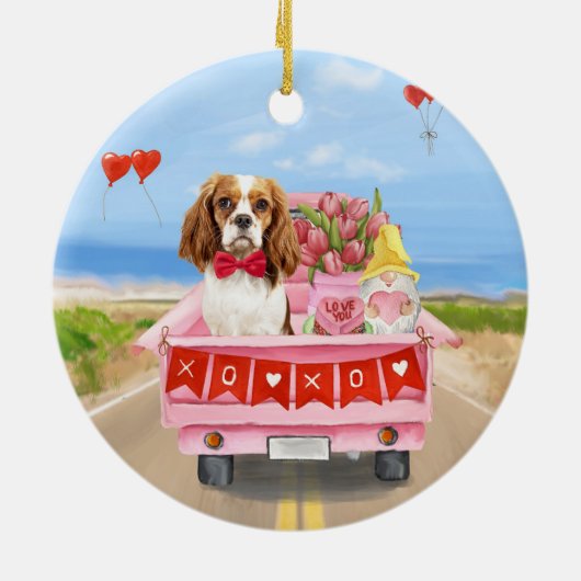 Cavalier King Dog Valentine's Day Lkw Herz Keramik Ornament (Hinten)