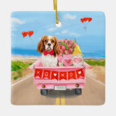 Cavalier King Dog Valentine's Day Lkw Herz Keramikornament (Vorderseite)