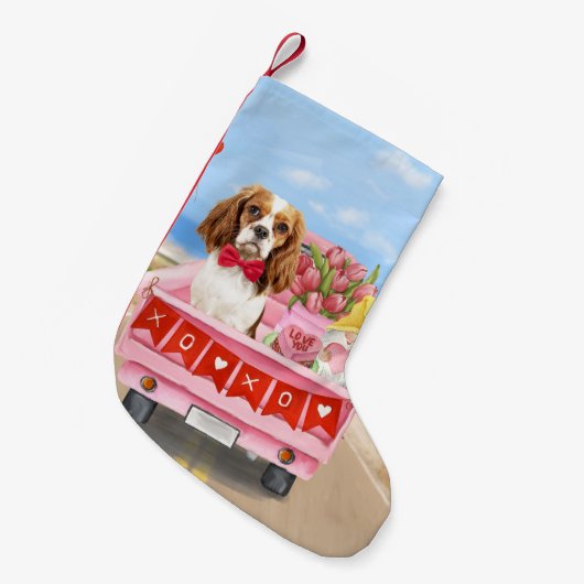 Cavalier King Dog Valentine's Day Lkw Herz Kleiner Weihnachtsstrumpf (Vorderansicht (hängend))