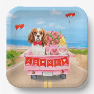 Cavalier King Dog Valentine's Day Lkw Herz Pappteller