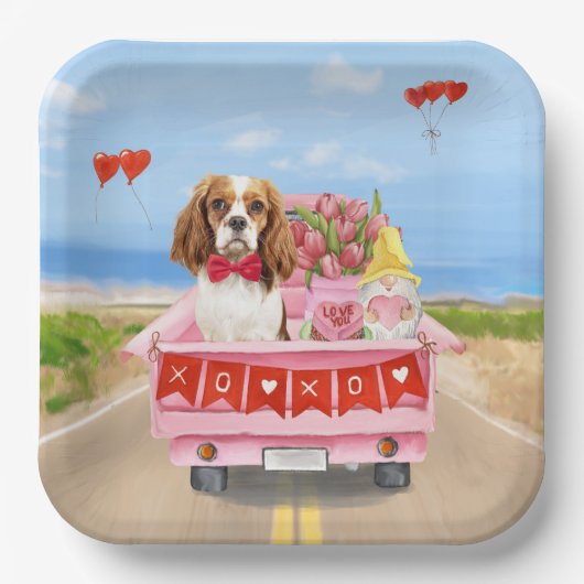 Cavalier King Dog Valentine's Day Lkw Herz Pappteller (Vorderseite)