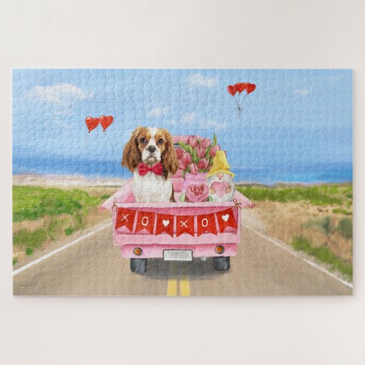 Cavalier King Dog Valentine's Day Lkw Herz Puzzle (Horizontal)