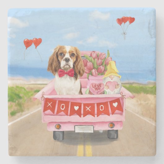 Cavalier King Dog Valentine's Day Lkw Herz Steinuntersetzer (Vorderseite)