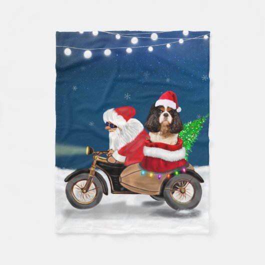Cavalier King Dog Weihnachtsmann Fleecedecke (Vorderseite)