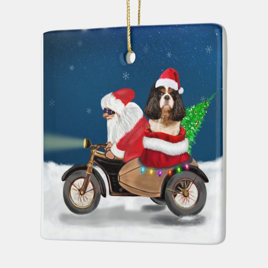 Cavalier King Dog Weihnachtsmann Keramikornament (Links)