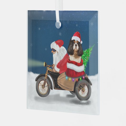 Cavalier King Dog Weihnachtsmann Ornament Aus Glas (Vorderseite links)