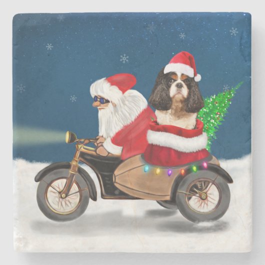 Cavalier King Dog Weihnachtsmann Steinuntersetzer (Vorderseite)