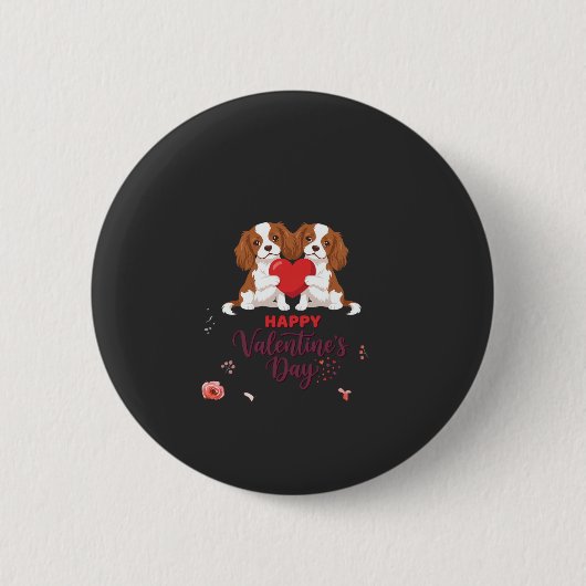Cavalier King Hund Frohen Valentinstag Floral Button (Vorderseite)