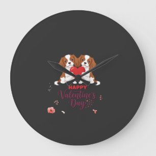 Cavalier King Hund Frohen Valentinstag Floral Große Wanduhr