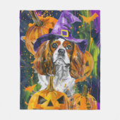 Cavalier King Hund Halloween Hexe und Kürbis Fleecedecke (Vorderseite)