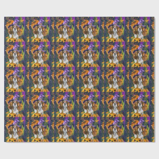 Cavalier King Hund Halloween Hexe und Kürbis Geschenkpapier (Flach)