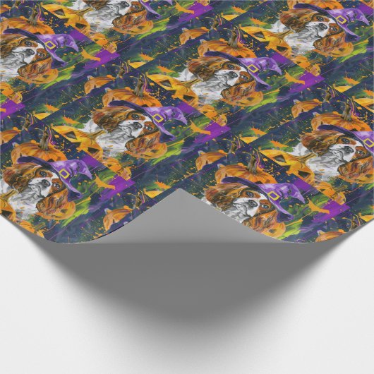 Cavalier King Hund Halloween Hexe und Kürbis Geschenkpapier (Ecke)