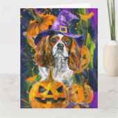 Cavalier King Hund Halloween Hexe und Kürbis Karte (Vorderseite)