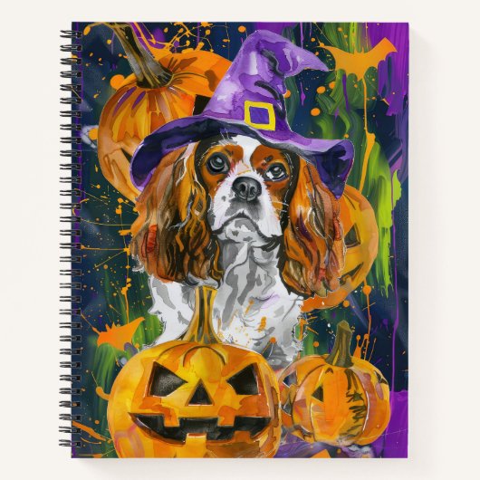 Cavalier King Hund Halloween Hexe und Kürbis Notizblock (Vorderseite)