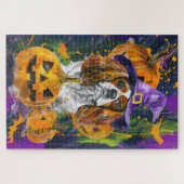 Cavalier King Hund Halloween Hexe und Kürbis Puzzle (Horizontal)