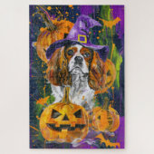 Cavalier King Hund Halloween Hexe und Kürbis Puzzle (Vertikal)