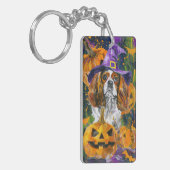 Cavalier King Hund Halloween Hexe und Kürbis Schlüsselanhänger (Vorderseite links)