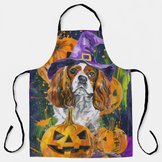 Cavalier King Hund Halloween Hexe und Kürbis Schürze (Vorderseite)