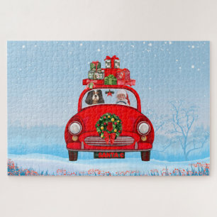 Cavalier King Hund im Auto mit Weihnachtsmann Puzzle