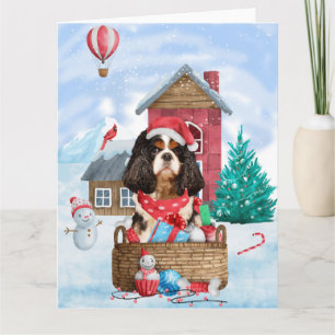 Cavalier King Hund im Schnee Weihnachtshundhaus Karte