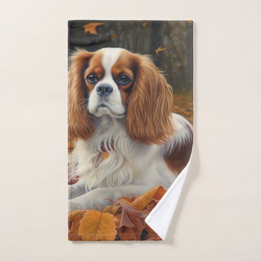 Cavalier King im Herbst Leaves Fall Inspiriert Badhandtuch Set (Handtuch)