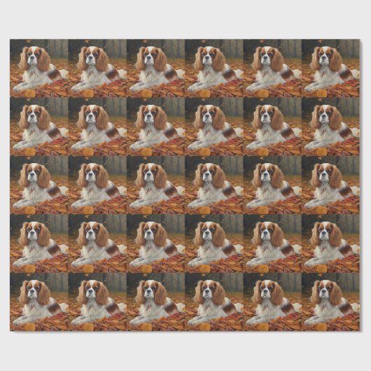 Cavalier King im Herbst Leaves Fall Inspiriert Geschenkpapier (Flach)