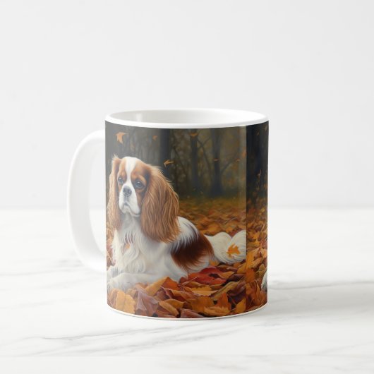 Cavalier King im Herbst Leaves Fall Inspiriert Kaffeetasse (Vorderseite Links)