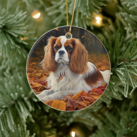 Cavalier King im Herbst Leaves Fall Inspiriert Keramik Ornament (Baum)