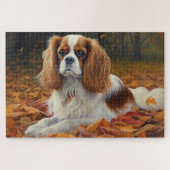 Cavalier King im Herbst Leaves Fall Inspiriert Puzzle (Horizontal)