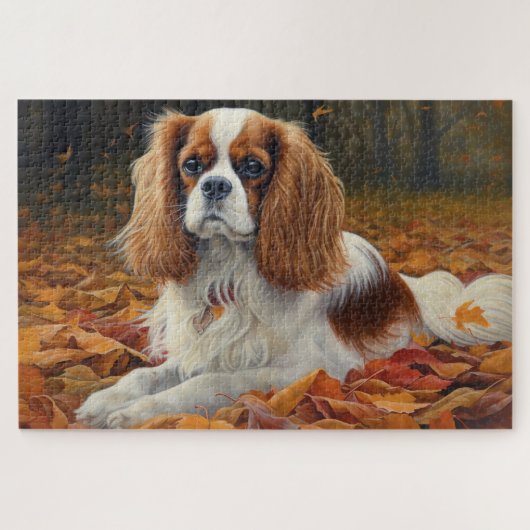 Cavalier King im Herbst Leaves Fall Inspiriert Puzzle (Horizontal)