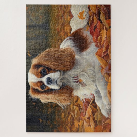 Cavalier King im Herbst Leaves Fall Inspiriert Puzzle (Vertikal)