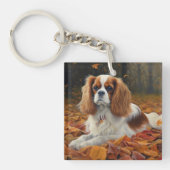 Cavalier King im Herbst Leaves Fall Inspiriert Schlüsselanhänger (Vorderseite)