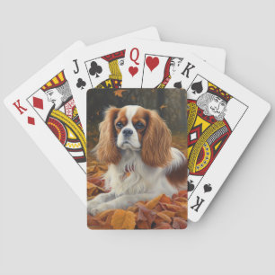 Cavalier King im Herbstlaubfall inspiriert Spielkarten