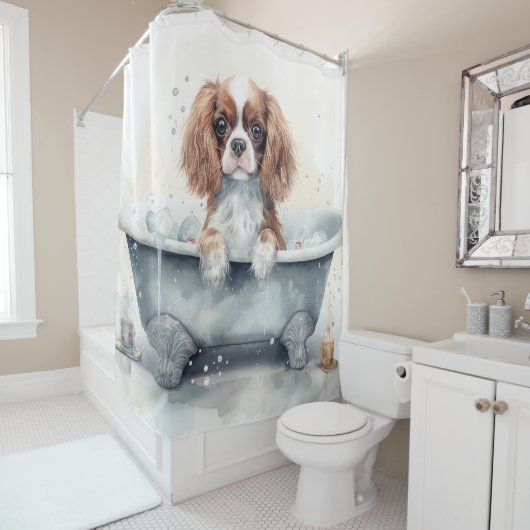 Cavalier King in der Badewanne Wasserfarben Dog Ku Duschvorhang (Beispiel)