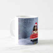 Cavalier King in Snow sitzend im Weihnachtswagen Kaffeetasse (Vorderseite Links)