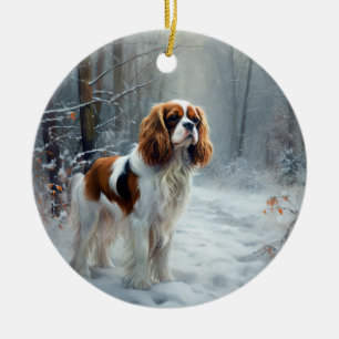 Cavalier King Lass es schneien Weihnachten Gebürst Keramik Ornament