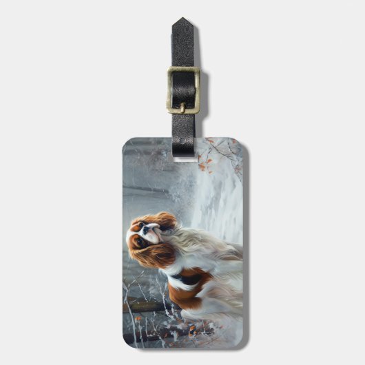 Cavalier King Let It Snow Christmas gebürstet Gepäckanhänger (Vorderseite vertikal)