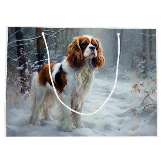 Cavalier King Let It Snow Christmas gebürstet Große Geschenktüte (Rückseite)