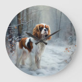Cavalier King Let It Snow Christmas gebürstet Große Wanduhr (Vorderseite)
