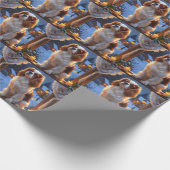 Cavalier King mit Weihnachtsbeleuchtung Urlaub Geschenkpapier (Ecke)