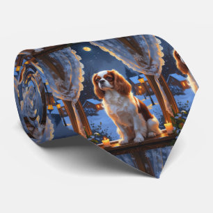 Cavalier King mit Weihnachtsbeleuchtung Urlaub Krawatte