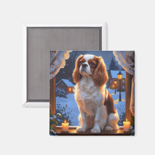 Cavalier King mit Weihnachtsbeleuchtung Urlaub Magnet (Vorderseite/Rückseite)