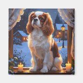 Cavalier King mit Weihnachtsbeleuchtung Urlaub Magnet (Vorne)