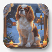 Cavalier King mit Weihnachtsbeleuchtung Urlaub Pappteller (Vorderseite)