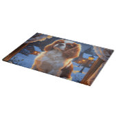 Cavalier King mit Weihnachtsbeleuchtung Urlaub Schneidebrett (Ecke)