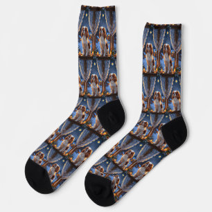 Cavalier King mit Weihnachtsbeleuchtung Urlaub Socken