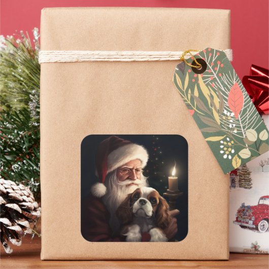 Cavalier King mit Weihnachtsfeiertag Quadratischer Aufkleber (Feiertag)